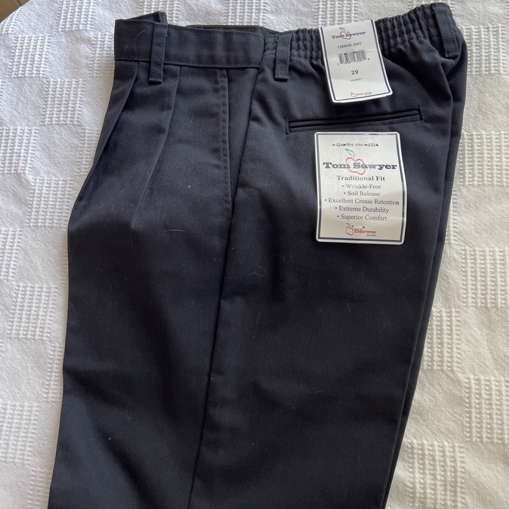 Tom Sawyer Elderware Pleated Size 29 Husky Navy  Pants School Uniform NWT